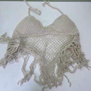 Beige Crochet Fringe Top